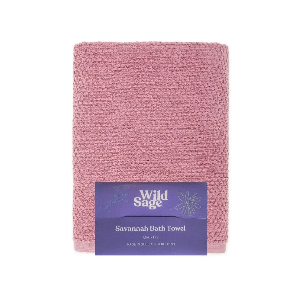 6-pc MAUVE PINK Wild Sage Savannah Quick Dry 90% Cotton Towel Set BATH HAND WASH